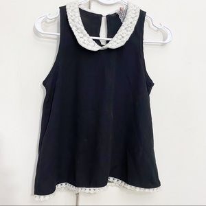 MAUVE lacy collar lace hem trapeze style sleeveless polyester top XS